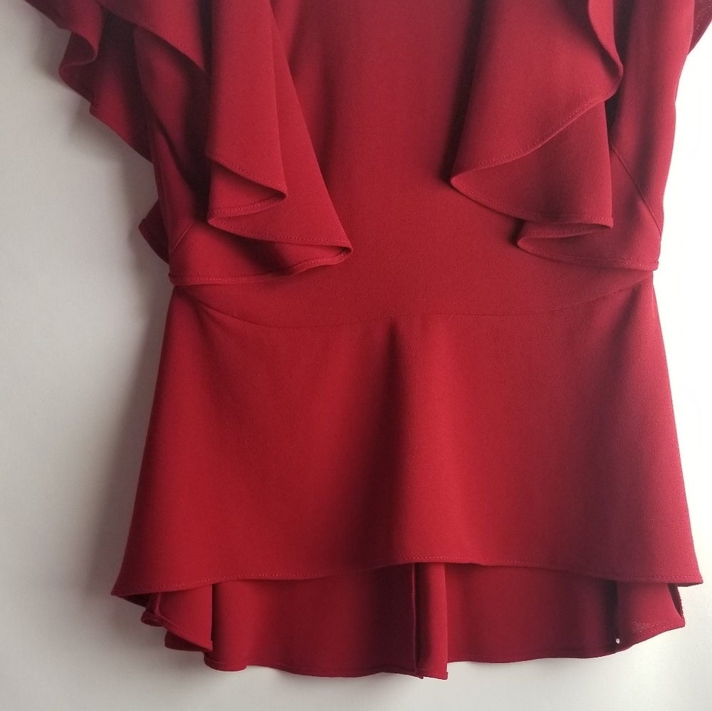 ZARA Woman Red Ruffle Sleeve Top - Picture 4 of 8